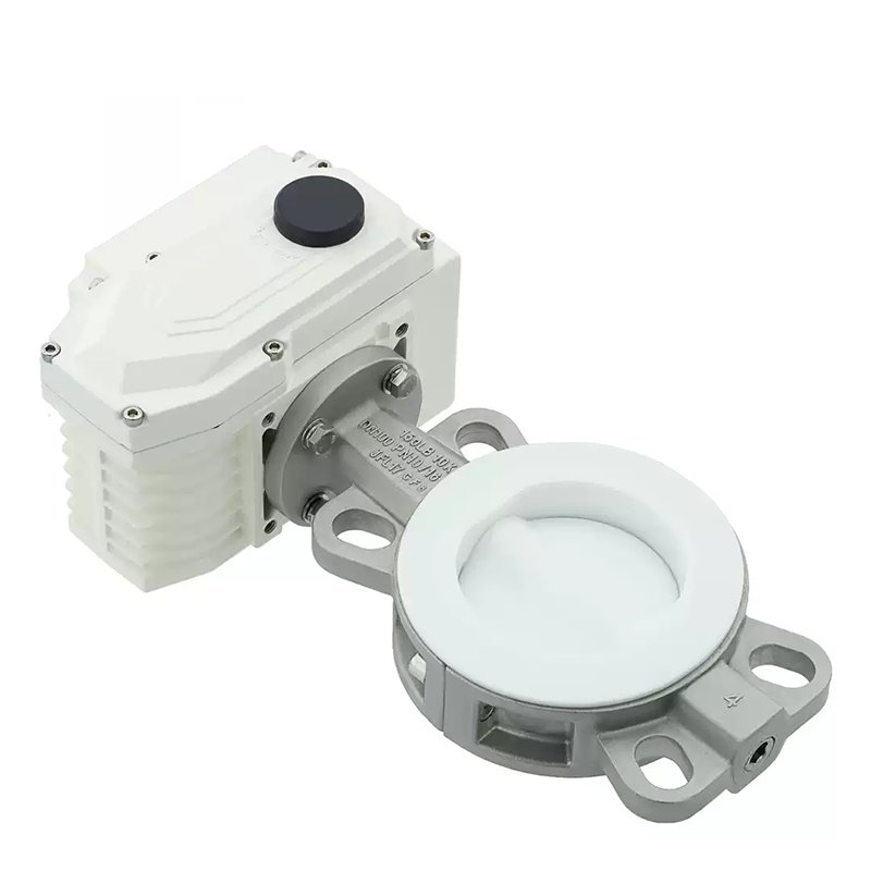 Electric PTFE-lined butterfly valve with flanged ends